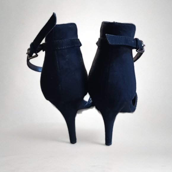 Call It Spring Rhinestone Crystal Black Faux Suede Ankle Strap Stiletto Heels - Picture 5 of 12